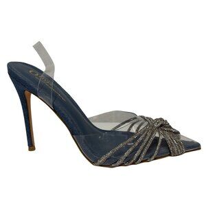 OLIVIA FERGUSON / Valentina / Blue / Open-Toe Heeled / Sandals With Rhinestone